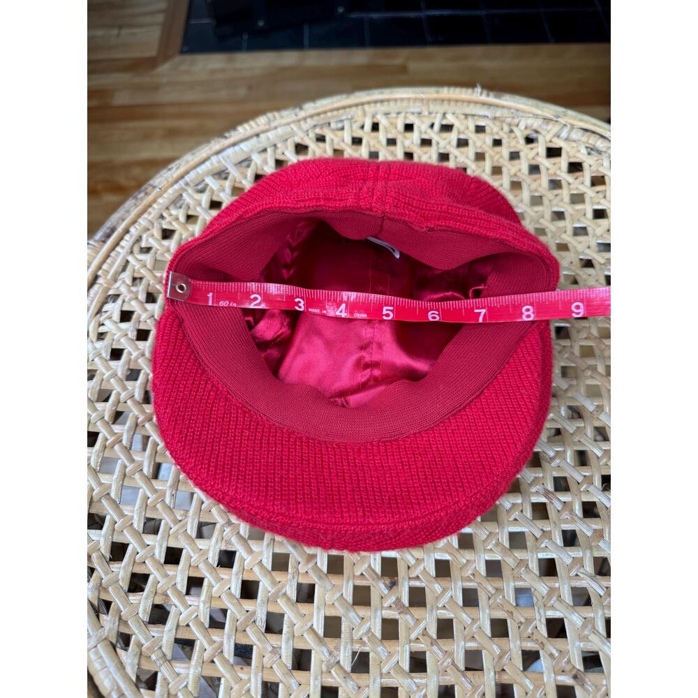 Vintage Newsboy Hat, Red 1980s Knit Newsboy Cap,  80s Hat, Red Brim Knit Cap - Picture 10 of 10